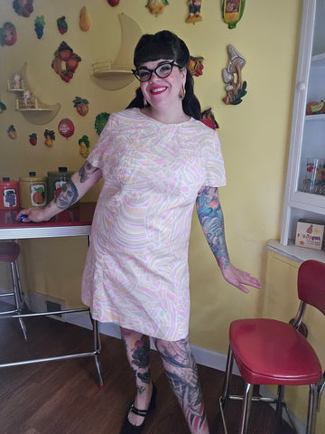 Vintage 60s pink and orange abstract print dress