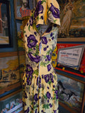 Vintage 40s yellow & purple floral rayon dress