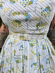 Vintage 60s White Peacock Novelty Print Dress