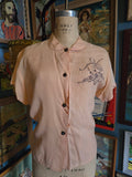 Vintage 1940s pastel pink flower basket blouse