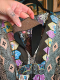 Vintage purple blue and brown geometric kaftan