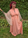 Vintage 70s Orange Angel Sleeve Maxi Dress