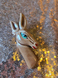 Vintage 50s Brown Ceramic Donkey Brooch