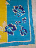 Vintage 70s Blue Green and Yellow floral silk scarf
