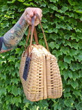 Vintage 50s Leather Handle Wicker Basket Handbag