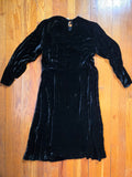 Vintage 30s Art Deco Black Velvet Dress with Belt