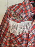 Unforgiven Red Plaid Rose Western with White Fringe