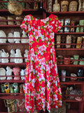 Vintage 60s Ui Maikai Red Tropical Maxi Dress