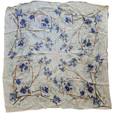 Vintage 50 Blue Floral and Tree Branch Silk Scarf