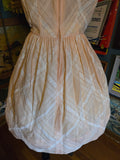 Vintage 50s Peach with White Lace Plaid Dress