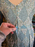 Vintage 60s Blue Sequin Harlequin Dress