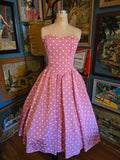 Vintage 80s Pink and White Polka Dot Formal Dress