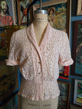 Vintage 50s Pink Lace Top with Rhinestone Buttons