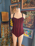 Vintage 40s Brilliant Red and Black Knit Swimsuit