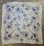Vintage 50 Blue Floral and Tree Branch Silk Scarf