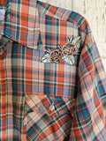 Unforgiven Upcycled Rose Orange Green Plaid Western