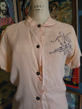 Vintage 1940s pastel pink flower basket blouse