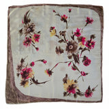 Vintage 60s white pink & yellow floral square silk scarf