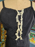 Vintage 50s Black Swimsuit with White Lace Ruffle