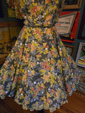 Vintage 50s Gray and Yellow Floral Fit and Flare Dress