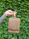 Vintage 60s Brown Straw Bag with Bamboo Handle