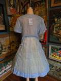 Vintage 50s Blue Sheer White Ruffle Collar Dress