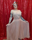 Vintage 50s Dusty Rose Lace Maxi Dress