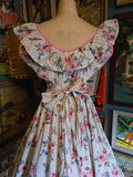 Vintage 40s white pink & Blue floral maxi dress