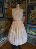 Vintage 50s Peach with White Lace Plaid Dress