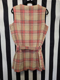 Vintage 60s Tan Red Pink and Purple Plaid Vest