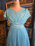 Vintage 60's Teal Blue Chiffon Party Dress