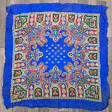 Vintage 70s Blue Red & Yellow Paisley Rayon Scarf