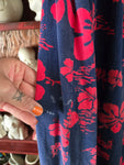 Vintage Ui Maikai Blue and Red Hibiscus Dress