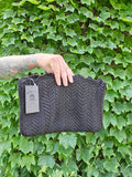 Vintage 40s Black Knit Handbag with Lucite Pull