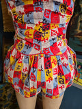 Vintage 50s Red Yellow Blue Color Block Swimsuit