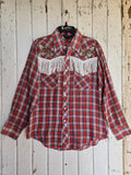 Unforgiven Red Plaid Rose Western with White Fringe