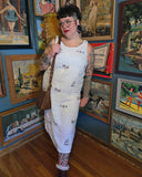 Vintage 90s White Linen Dress with Potted Plant Print