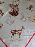 Vintage 60s White Horse breeds silk square scarf
