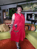 Vintage Volup Red house dress with Tulip