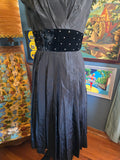 Vintage 50s Black Dress with Velvet & Rhinestones