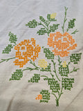 Vintage 60s Orange and Yellow Cross Stitch Rose Bedspread