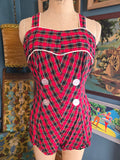 Vintage 50s Red and Black Plaid Swim Suit