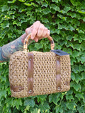Vintage 60s Brown Straw Bag with Bamboo Handle