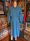 Vintage 40s teal rayon long bishop sleeve dress
