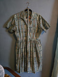 Vintage Volup Pastel Blue and Green Paisley Shirt Dress