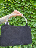 Vintage 40's Black Knit Bag Twisted Lucite Handle