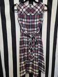 Vintage 60s Green Red Blue Plaid Belted Dress