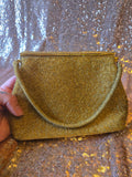 Vintage 60s Gold Beaded Bag with pink Roses