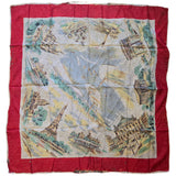 Vintage 50s Red and White France Souvenier Silk Scarf