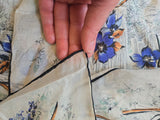 Vintage 50 Blue Floral and Tree Branch Silk Scarf